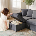 85” Coastal Chenille Convertible Sectional 4 Seater Sofa with Chaise