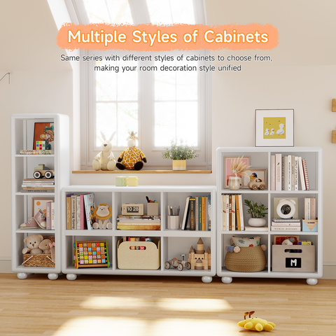 Kids Bookshelf, Large Wooden Bookcase with 6 Cube Storage, Girl Toy Storage Organizer Cabinet with Child Safe Paint&Thick Board, Boy Tall Book Shelves Nook for Office Playroom Living Room