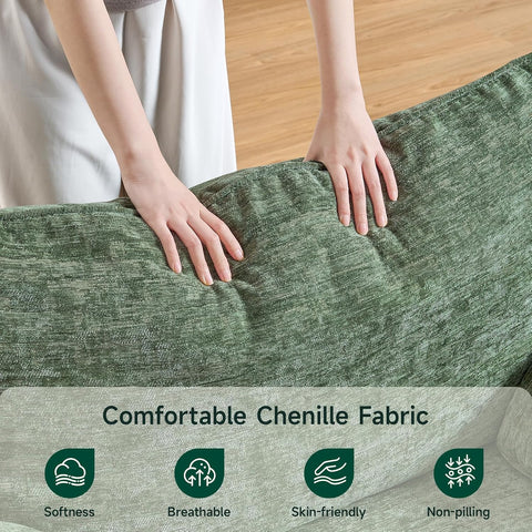 ONBRILL Oversized Accent Chair, 41 Inch Chenille Fabric Armchair, Green Comfy Single Sofa Chair with Padded Arms, Pocket Spring Cushion, Modern Reading Chair for Living Room, Bedroom, Apartment
