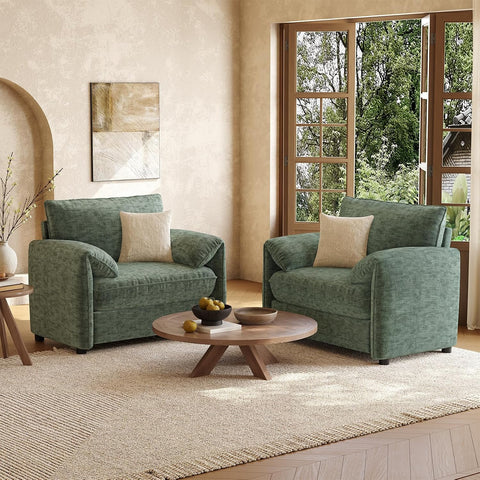 ONBRILL Oversized Accent Chair, 41 Inch Chenille Fabric Armchair, Green Comfy Single Sofa Chair with Padded Arms, Pocket Spring Cushion, Modern Reading Chair for Living Room, Bedroom, Apartment
