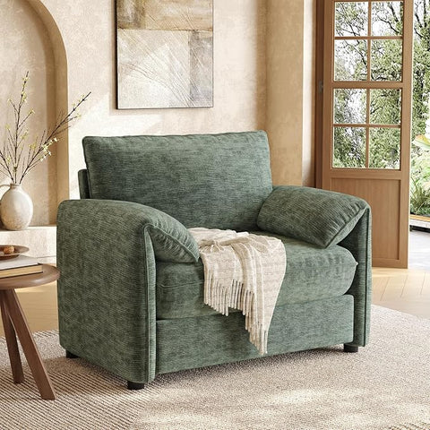 ONBRILL Oversized Accent Chair, 41 Inch Chenille Fabric Armchair, Green Comfy Single Sofa Chair with Padded Arms, Pocket Spring Cushion, Modern Reading Chair for Living Room, Bedroom, Apartment