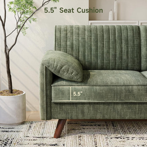 ONBRILL 64.5" Loveseat Sofa, Chenille Loveseat Couch for Living Room, Green 23.2" Deep Seat Love seat with Padded Arms, Comfy Modern Small Couches for Bedroom, Small Spaces, Dorms, Office, Apartment