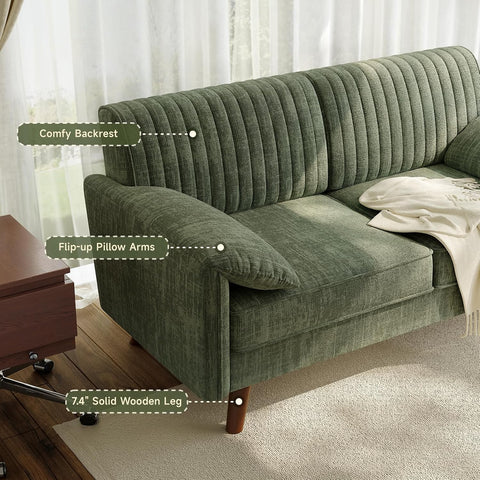 ONBRILL 64.5" Loveseat Sofa, Chenille Loveseat Couch for Living Room, Green 23.2" Deep Seat Love seat with Padded Arms, Comfy Modern Small Couches for Bedroom, Small Spaces, Dorms, Office, Apartment