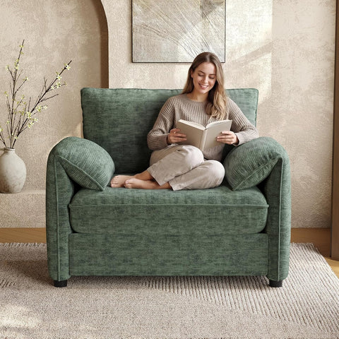 ONBRILL Oversized Accent Chair, 41 Inch Chenille Fabric Armchair, Green Comfy Single Sofa Chair with Padded Arms, Pocket Spring Cushion, Modern Reading Chair for Living Room, Bedroom, Apartment