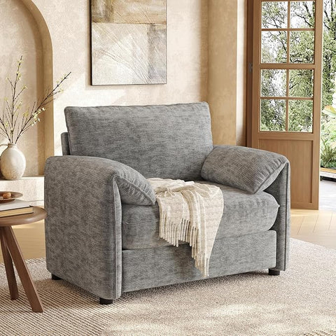 ONBRILL Oversized Accent Chair, 41 Inch Chenille Fabric Armchair, Green Comfy Single Sofa Chair with Padded Arms, Pocket Spring Cushion, Modern Reading Chair for Living Room, Bedroom, Apartment