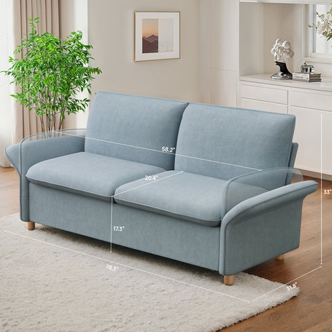 78" Loveseat Sofa with Adjustable Armrest, Blue