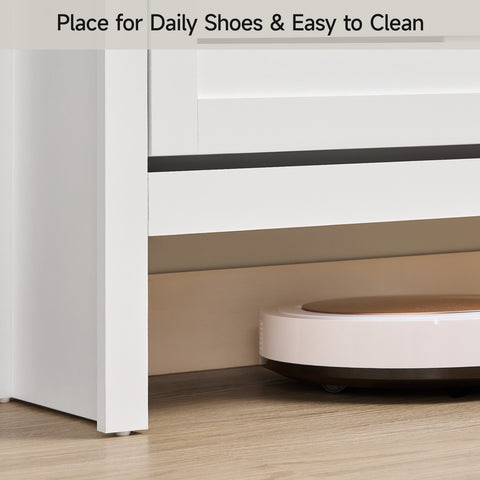ONBRILL Shoe Storage Cabinet with 2 Flip Drawers, 1 Drawer, 1 Side Cabinet, Narrow Shoe Organizer with Ventilated Grille Panel & Movable Shelves, Freestanding Hidden Shoe Rack for Entryway