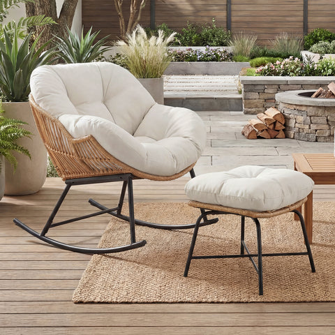 ONBRILL Papasan Rocking Chair with Ottoman