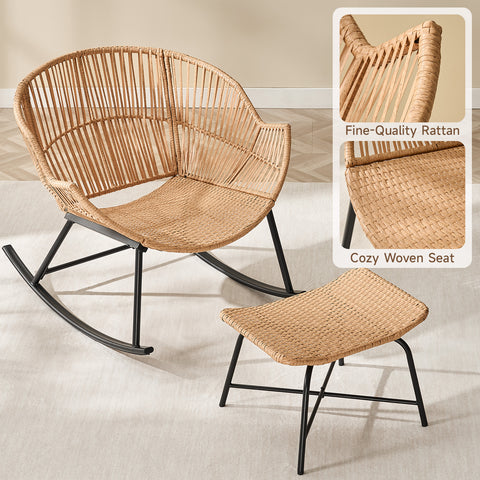 ONBRILL Papasan Rocking Chair with Ottoman