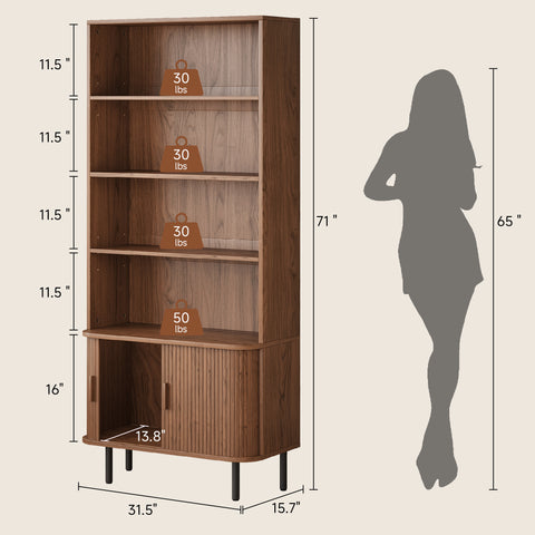 ONBRILL Tall Bookshelf with Sliding Door and Storage Cabinet