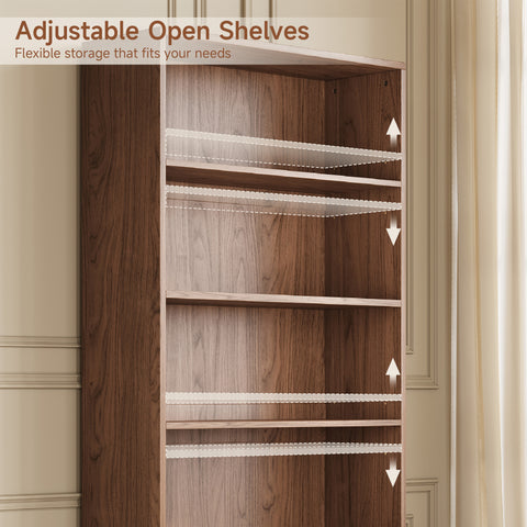 ONBRILL Tall Bookshelf with Sliding Door and Storage Cabinet