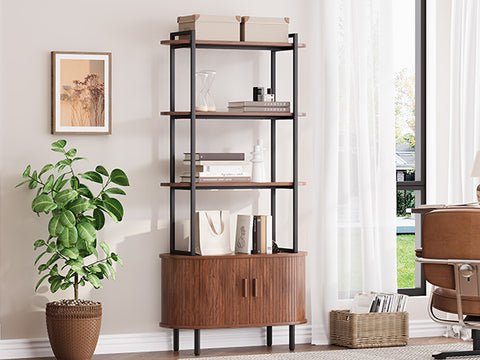 ONBRILL 4-Tier Bookshelf with Storage Cabinet
