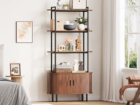 ONBRILL 4-Tier Bookshelf with Storage Cabinet