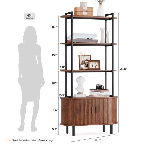 ONBRILL 4-Tier Bookshelf with Storage Cabinet
