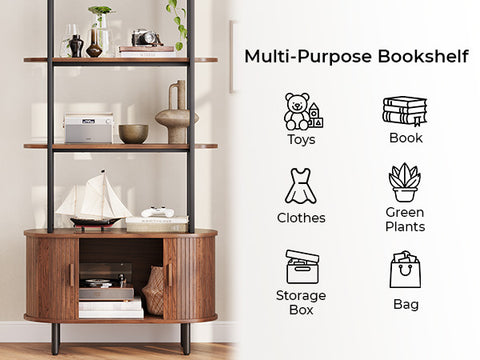 ONBRILL 4-Tier Bookshelf with Storage Cabinet