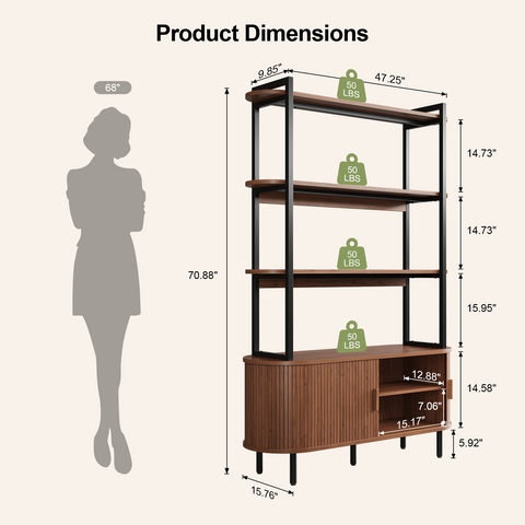 ONBRILL Wide 4-Tier Bookshelf with Storage Cabinet
