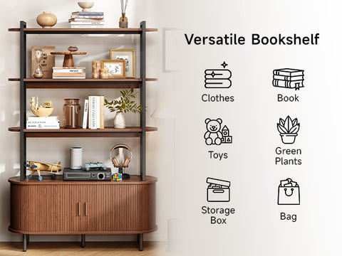 ONBRILL Wide 4-Tier Bookshelf with Storage Cabinet