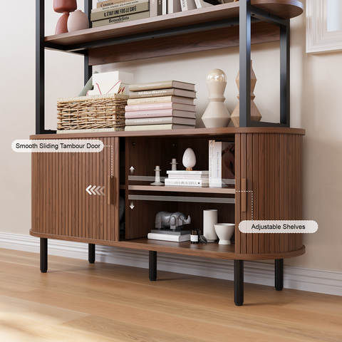 ONBRILL Wide 4-Tier Bookshelf with Storage Cabinet