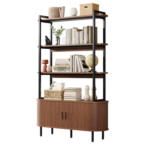 ONBRILL Wide 4-Tier Bookshelf with Storage Cabinet