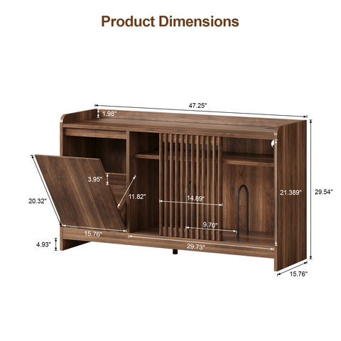 ONBRILL Record Player Stand with Flip-Out Storage Cabinet