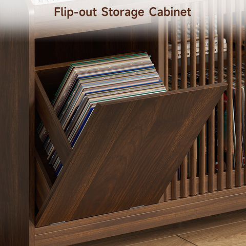 ONBRILL Record Player Stand with Flip-Out Storage Cabinet