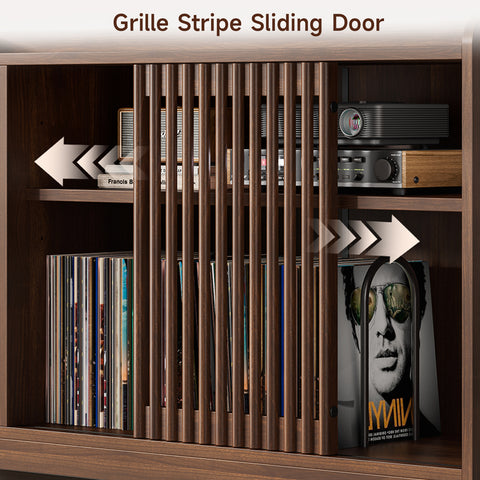 ONBRILL Record Player Stand with Flip-Out Storage Cabinet