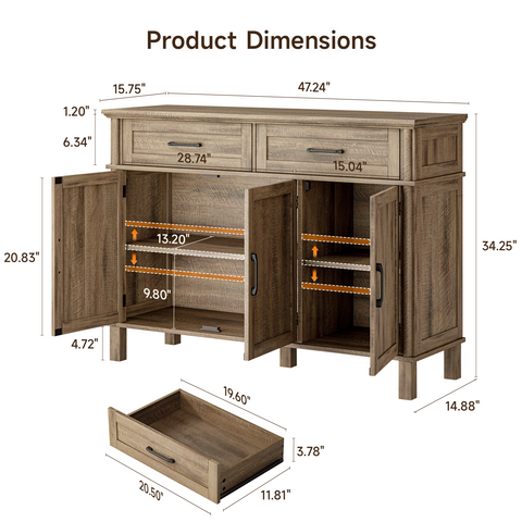 ONBRILL Buffet Cabinet with 3 Doors and 2 Drawers