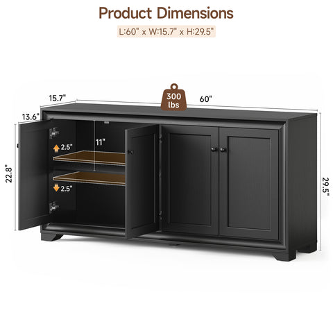 ONBRILL 4-Door Buffet Cabinet with Adjustable Shelves