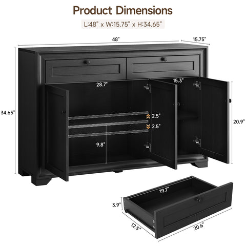 ONBRILL Sideboard Buffet Cabinet with 3 Doors and 2 Drawers
