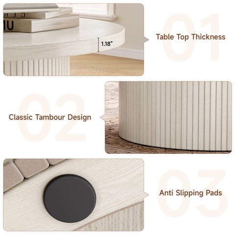 ONBRILL Round Coffee Table with Tambour Design