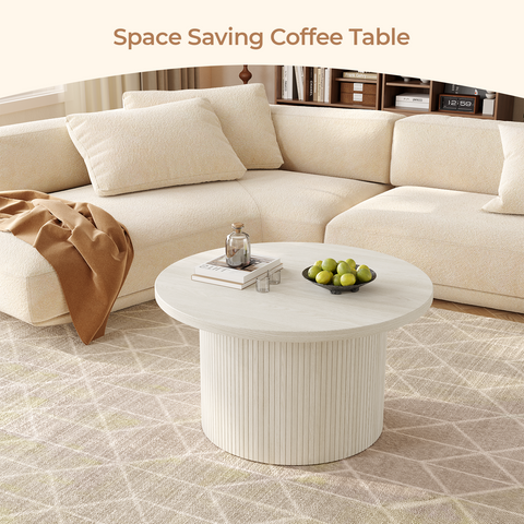 ONBRILL Round Coffee Table with Tambour Design