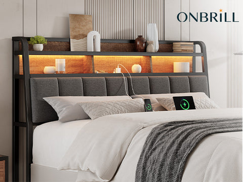 ONBRILL Ergonomic Headboard Queen Size with 2-Tier Storage
