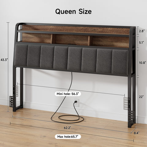 ONBRILL Ergonomic Headboard Queen Size with 2-Tier Storage