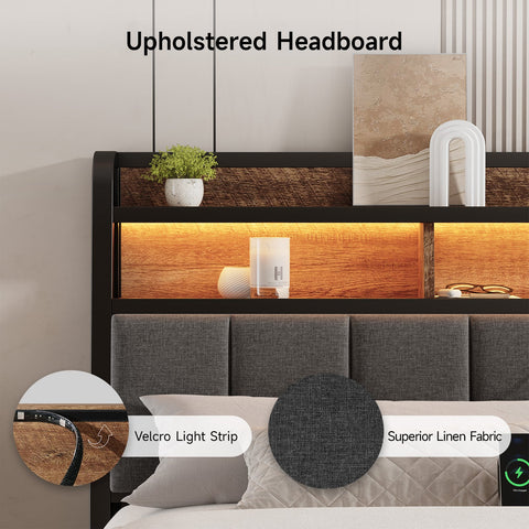 ONBRILL Ergonomic Headboard Queen Size with 2-Tier Storage