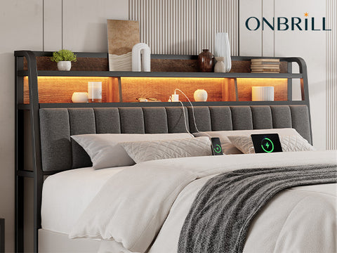 ONBRILL Ergonomic Headboard Queen Size with 2-Tier Storage