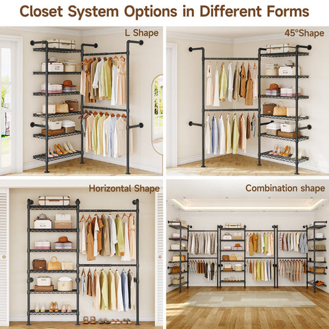 ONBRILL H SERIES-H2 Wall Mounted Expandable Industrial Pipe Clothing Rack with Storage