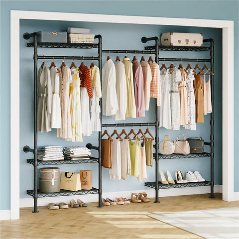 ONBRILL H SERIES-H3 Wall Mounted Expandable Industrial Pipe Clothing Rack with Storage