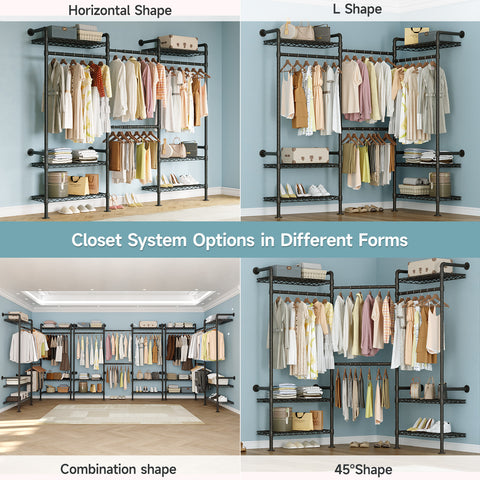 ONBRILL H SERIES-H3 Wall Mounted Expandable Industrial Pipe Clothing Rack with Storage
