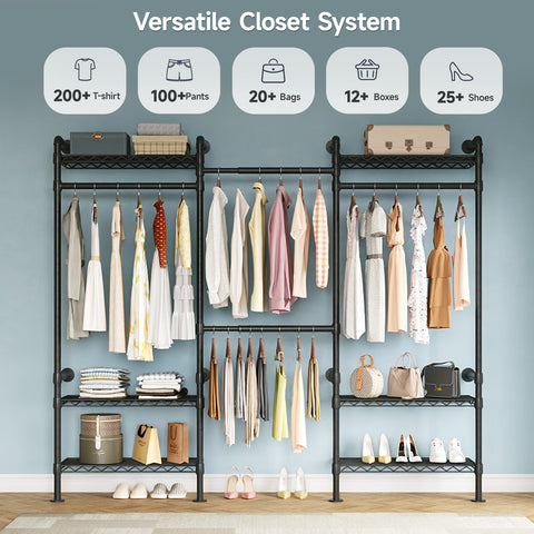 ONBRILL H SERIES-H3 Wall Mounted Expandable Industrial Pipe Clothing Rack with Storage
