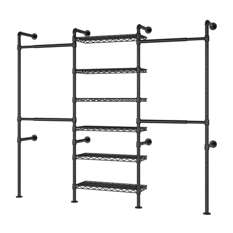 ONBRILL H SERIES-H3 Wall Mounted Expandable Industrial Pipe Clothing Rack with Storage