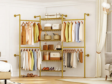 ONBRILL H SERIES-H3 Wall Mounted Expandable Industrial Pipe Clothing Rack with Storage