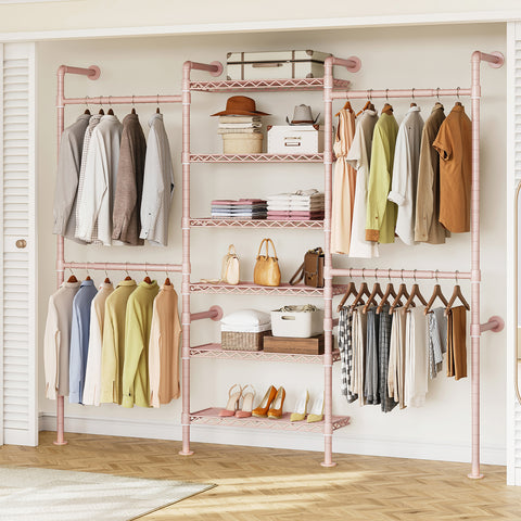 ONBRILL H SERIES-H3 Wall Mounted Expandable Industrial Pipe Clothing Rack with Storage