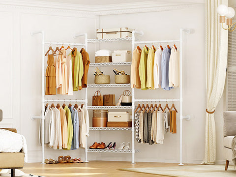 ONBRILL H SERIES-H3 Wall Mounted Expandable Industrial Pipe Clothing Rack with Storage