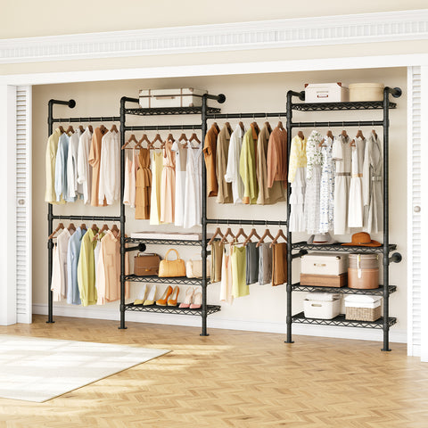 ONBRILL H SERIES-H4  Wall Mounted Expandable Industrial Pipe Clothing Rack with Storage