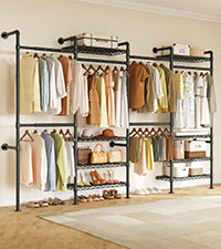 ONBRILL H SERIES-H4  Wall Mounted Expandable Industrial Pipe Clothing Rack with Storage