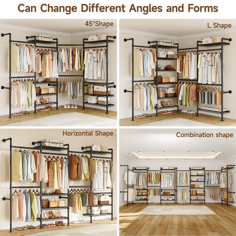 ONBRILL H SERIES-H4  Wall Mounted Expandable Industrial Pipe Clothing Rack with Storage