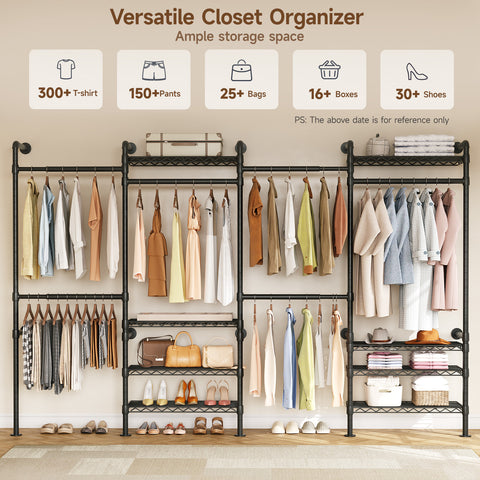 ONBRILL H SERIES-H4  Wall Mounted Expandable Industrial Pipe Clothing Rack with Storage