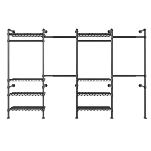 ONBRILL H SERIES-H4  Wall Mounted Expandable Industrial Pipe Clothing Rack with Storage