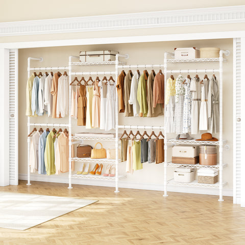 ONBRILL H SERIES-H4  Wall Mounted Expandable Industrial Pipe Clothing Rack with Storage