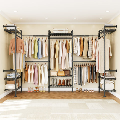 ONBRILL H SERIES-H5 Wall Mounted Expandable Industrial Pipe Clothing Rack with Storage